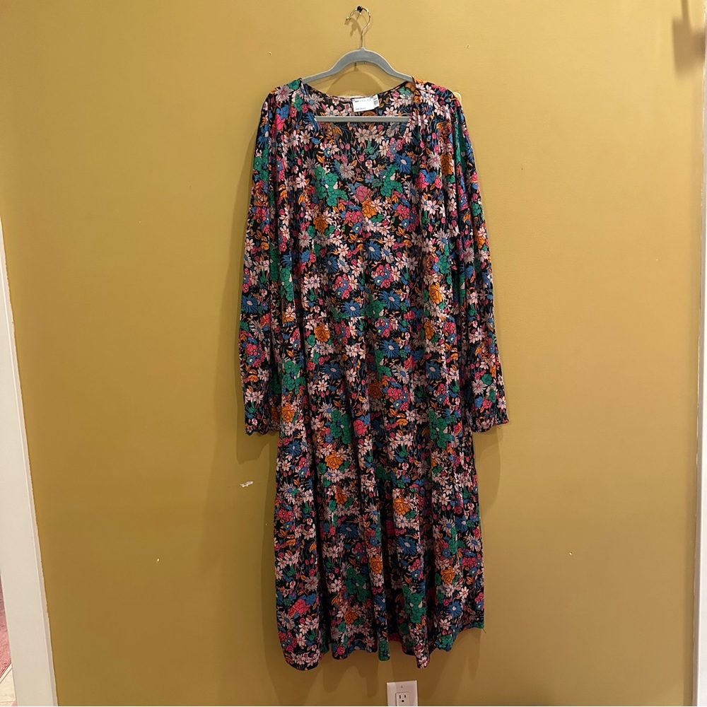 ASOS Curve Long Sleeve Lightweight Floral VNeck Dress